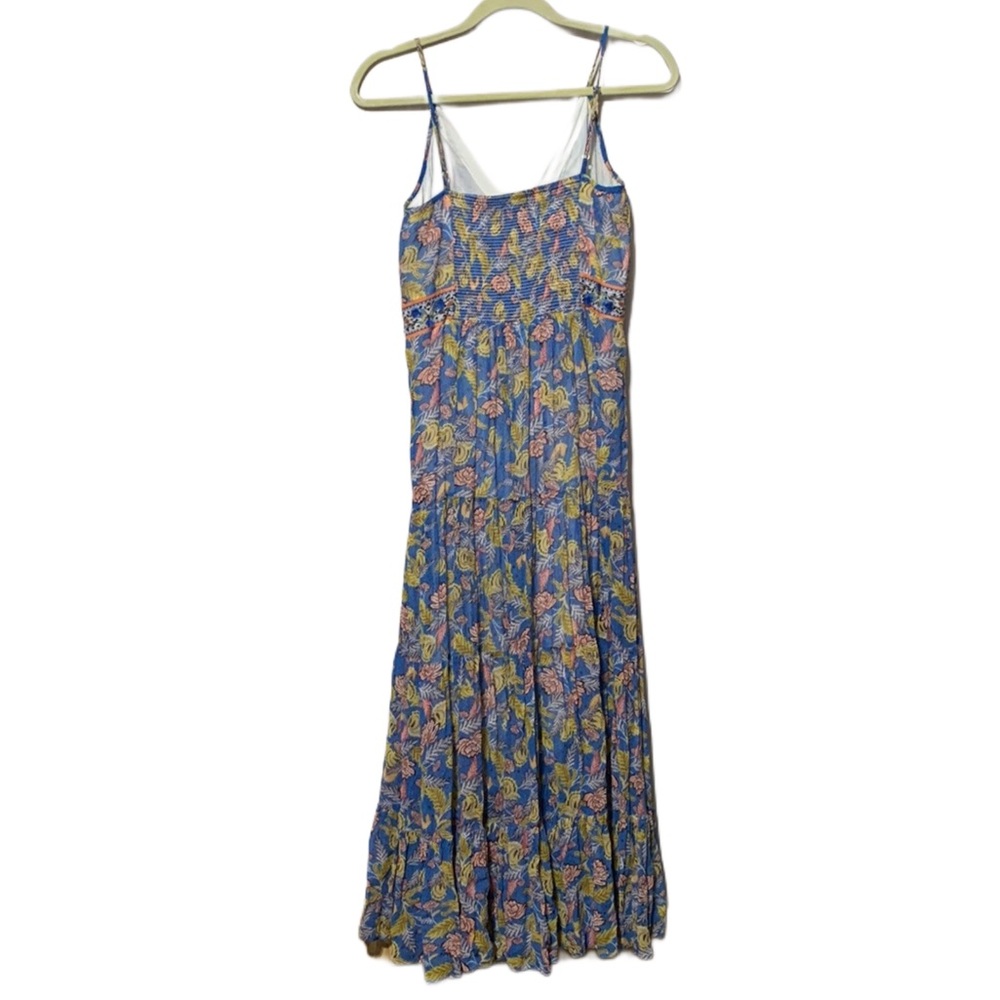 Anthropologie Blue Floral Maxi Dress with Pink and Yellow Accents - Picture 9 of 11